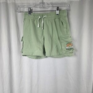 Peachy Pink Shorts Girls 10-12 Green Sweat Cargo Pockets Soft Focus On Kindness